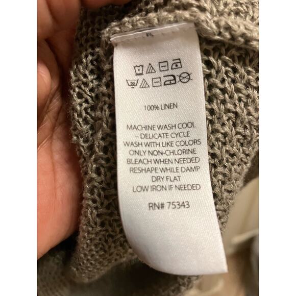 TAHARI 100% Linen Top Boho Taupe Gray Brown Medium BOHO 3/4 Sleeve - Picture 7 of 10